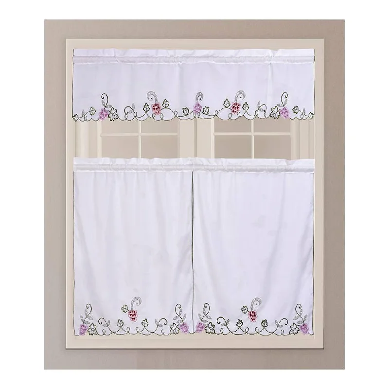 3 Piece ZC6020 White Kitchen Curtain