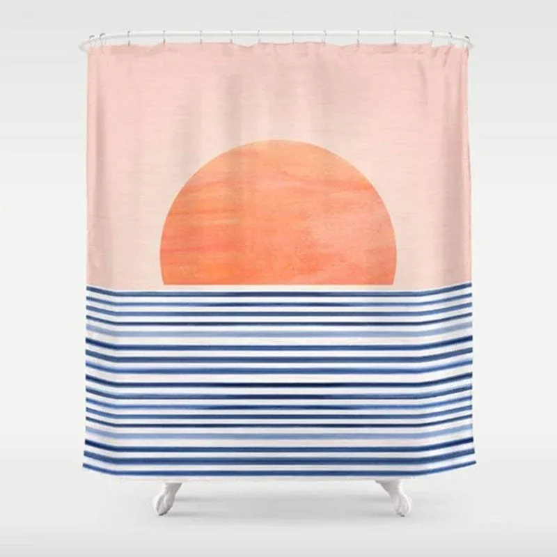 Blue Line Art Sunset Shower Curtain