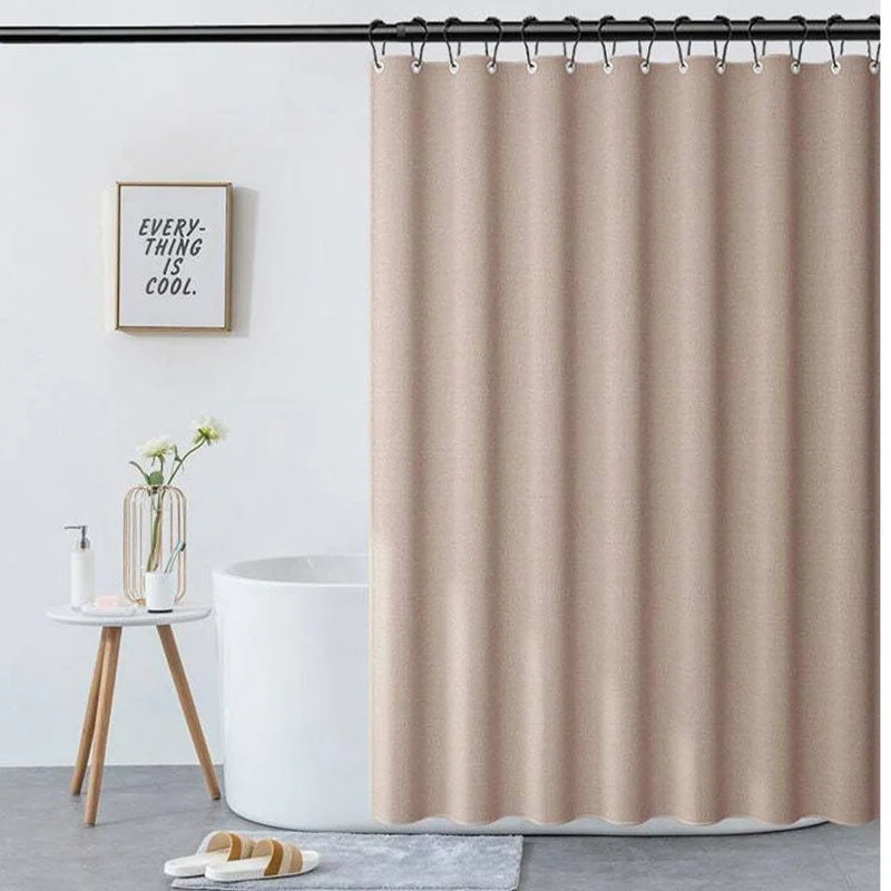 Borwn Thick Linen Fabric Shower Curtain