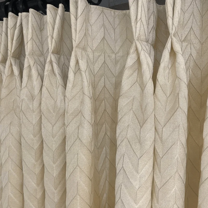 French Luxury Sculptural Pattern Cream White Curtains 60% Blackout, Customize Size/Head, 1 Panel