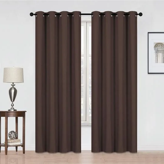 2 Piece Faux Linen Blackout Window Curtain