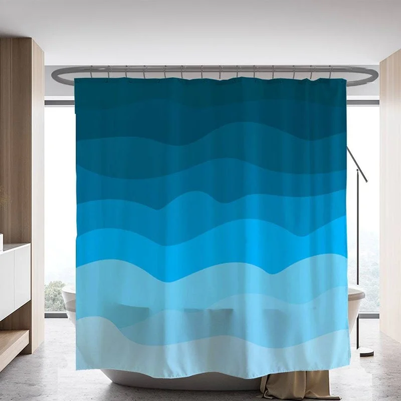 Gradient Blue Wave Shower Curtain