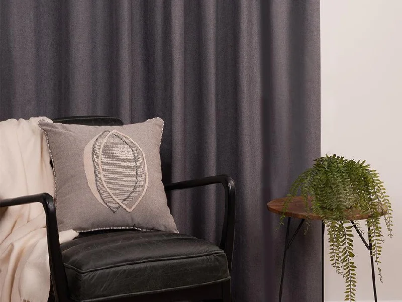 Herringbone II Graphite Blockout Pencil Pleat Curtains