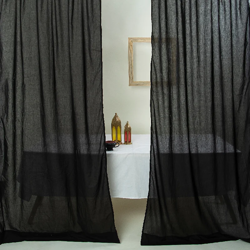 Midnight Black Cotton Curtain Set Decor For Home, Window Parde