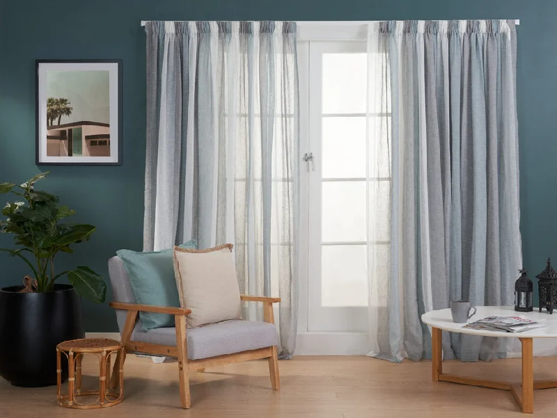 Montserrat Stripe Sheer Curtains - Duck Egg/White/Grey