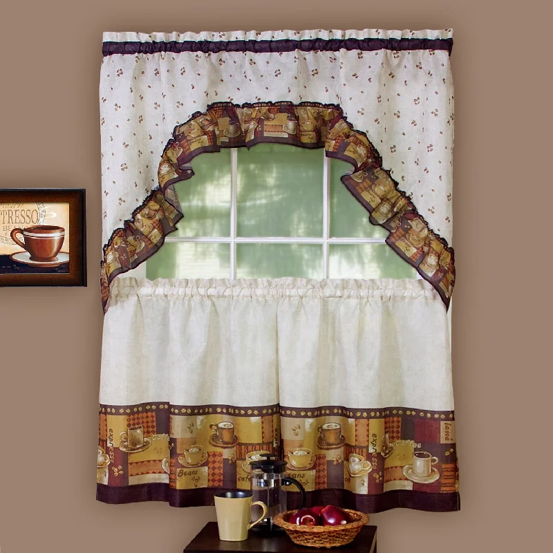 Printed Tier and Swag Window Curtain Set