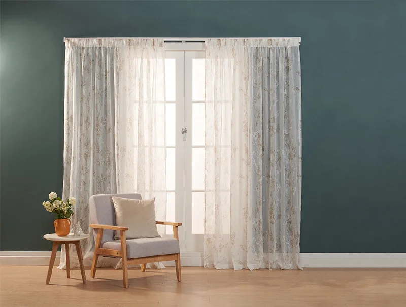 Sarasota Bisque Sheer Pencil Pleat Curtains