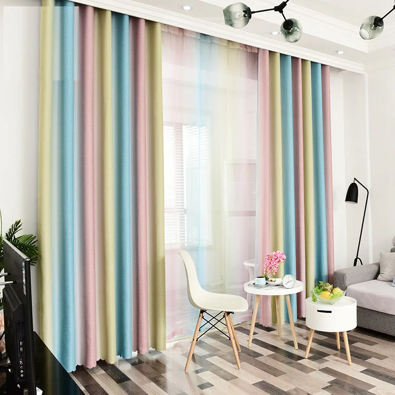 Stripe Blackout Chiffon Curtain / Tulle Size - W 80" x H 100"