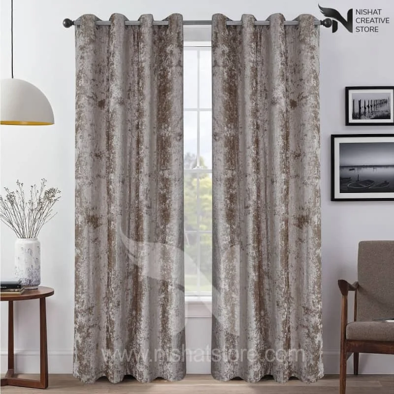 Texture Velvet Curtains Pack of 2  Design 040