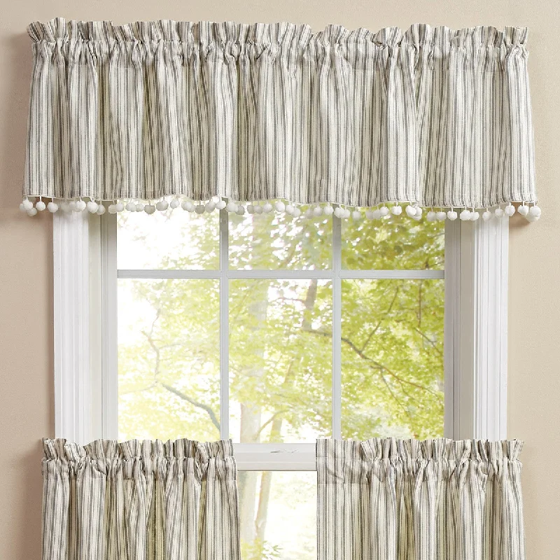 Ticking Valances with Ball Fringe