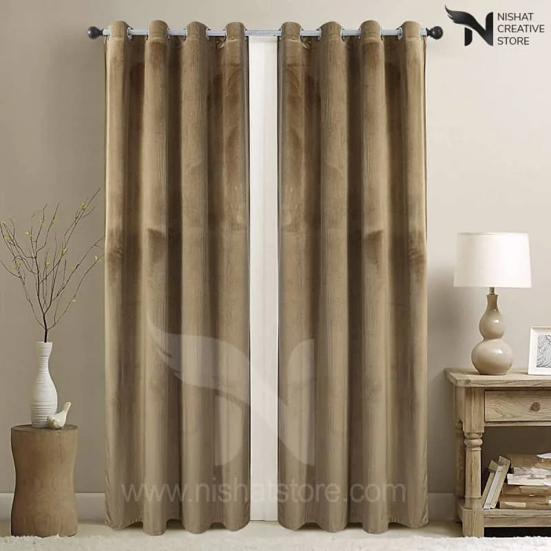 Velvet Curtains Pack of 2 Plain Design 057