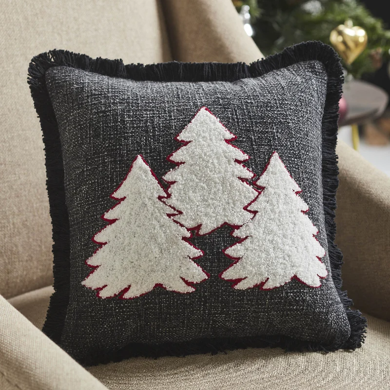 3 Christmas Trees Black Woven Pillow 12x12 VHC Brands