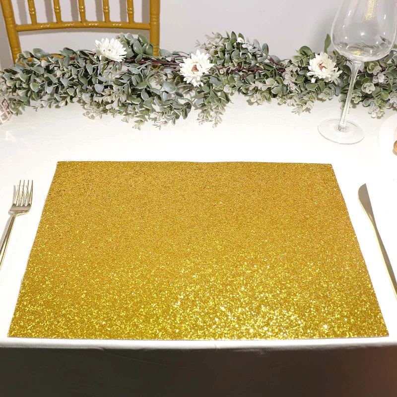 6 Pack Gold Sparkle Placemats, Non Slip Decorative Rectangle Glitter Table Mat