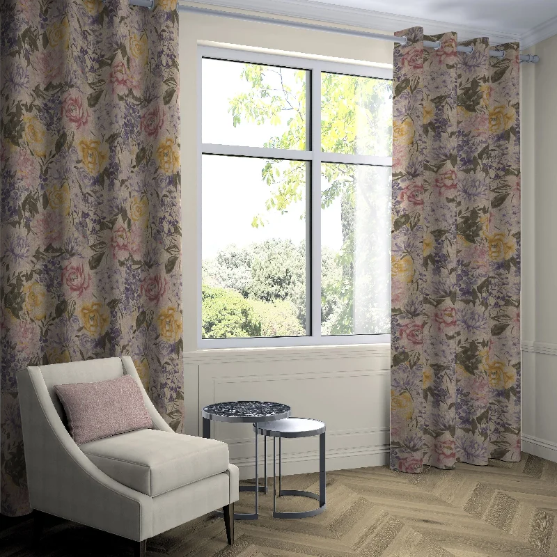 Blooma Purple, Pink and Ochre Floral Curtains