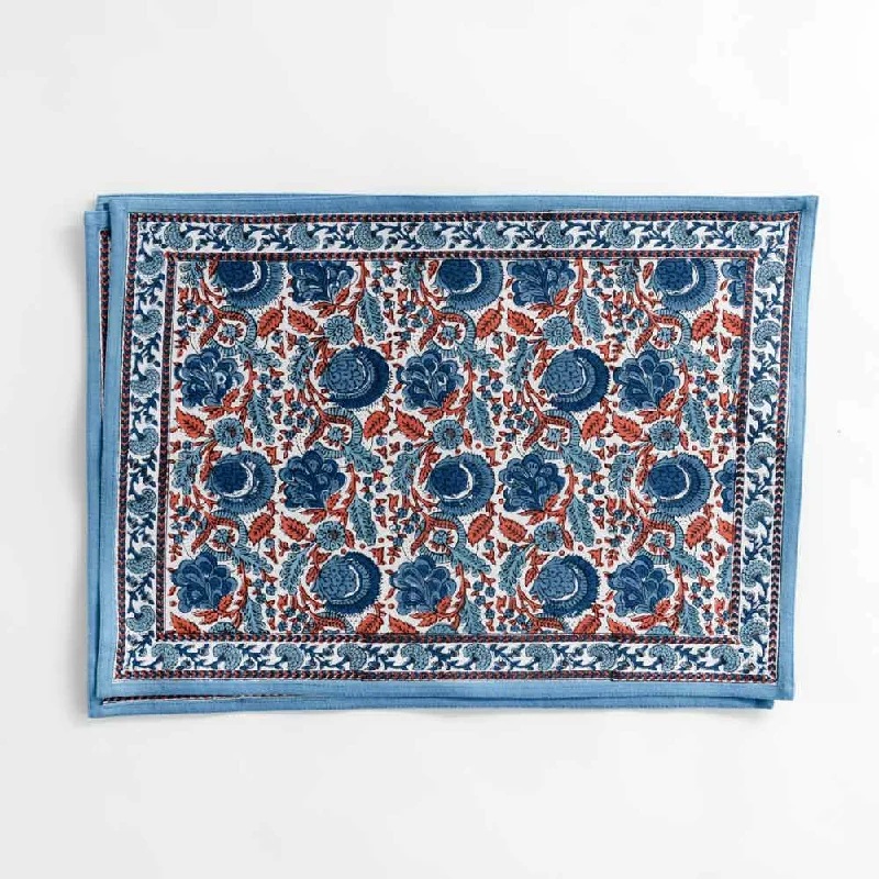 Bohemian Floral Blues & Paprika Placemat | Set of 4