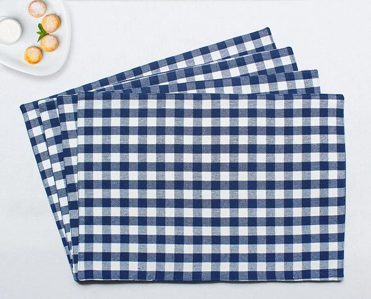 Cotton Gingham Check Blue Table Placemats Pack Of 4