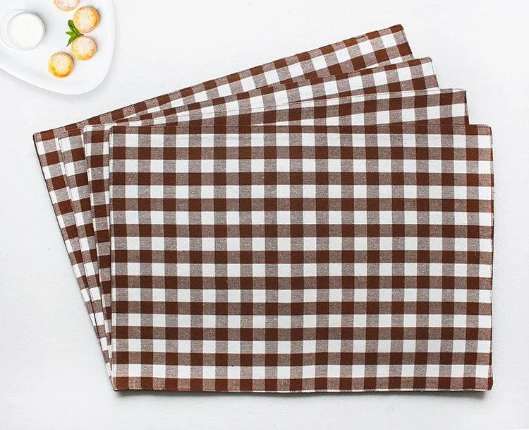 Cotton Gingham Check Brown Table Placemats Pack Of 4