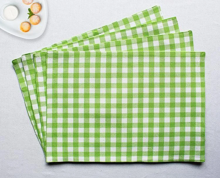 Cotton Gingham Check Green Table Placemats Pack Of 4