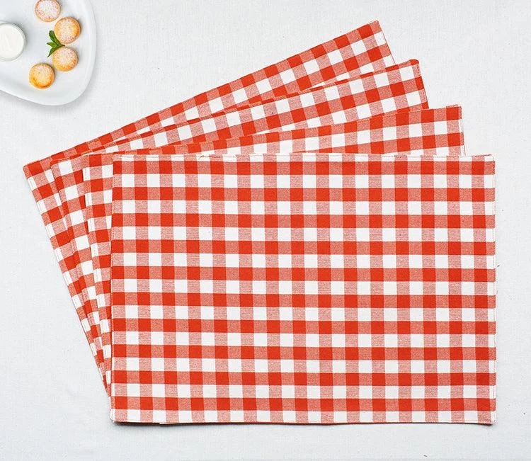 Cotton Gingham Check Orange Table Placemats Pack Of 4