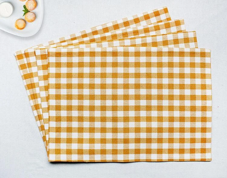 Cotton Gingham Check Yellow Table Placemats Pack Of 4