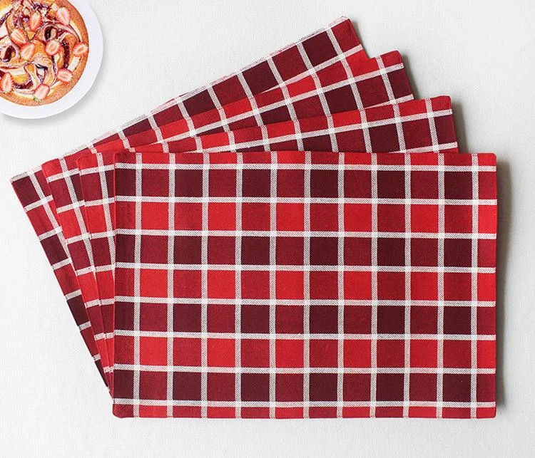 Cotton Xmas Check Table Placemats Pack Of 4