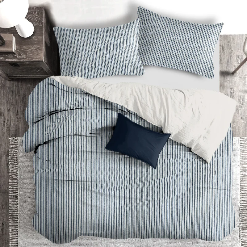 Cruz Ticking Stripes Indigo/Ivory Bedding