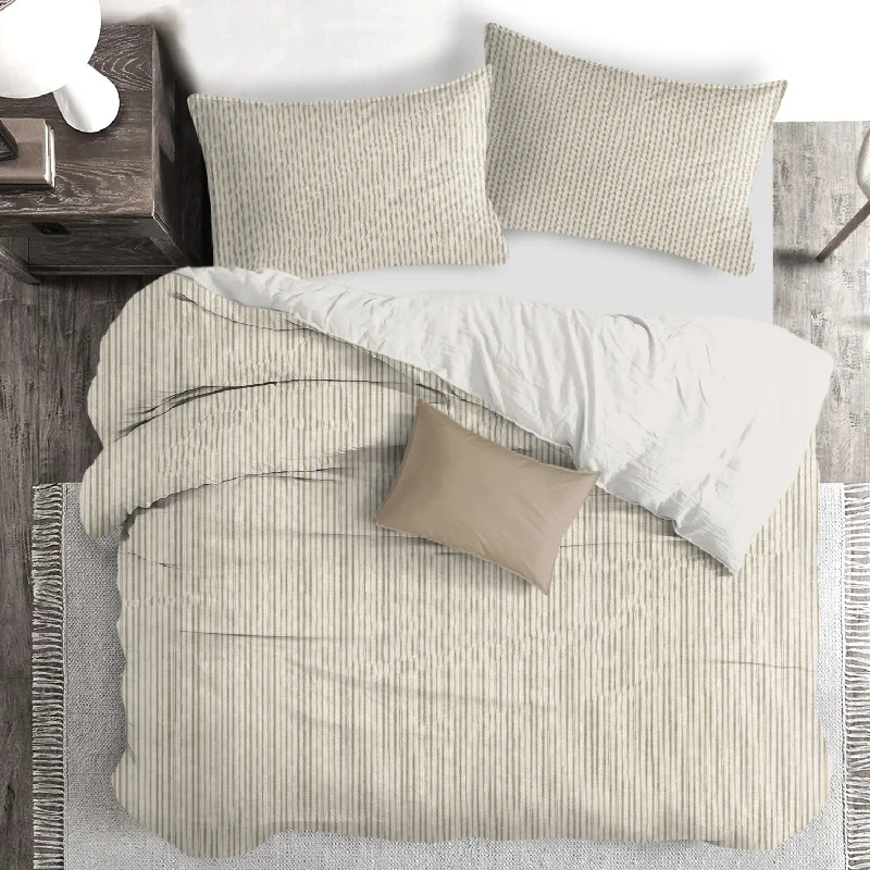 Cruz Ticking Stripes Taupe/Ivory Bedding