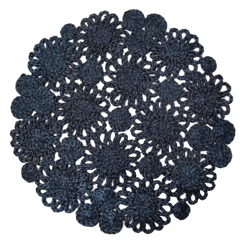 Daisy Jute Navy Placemat 15" Round - Set of 4