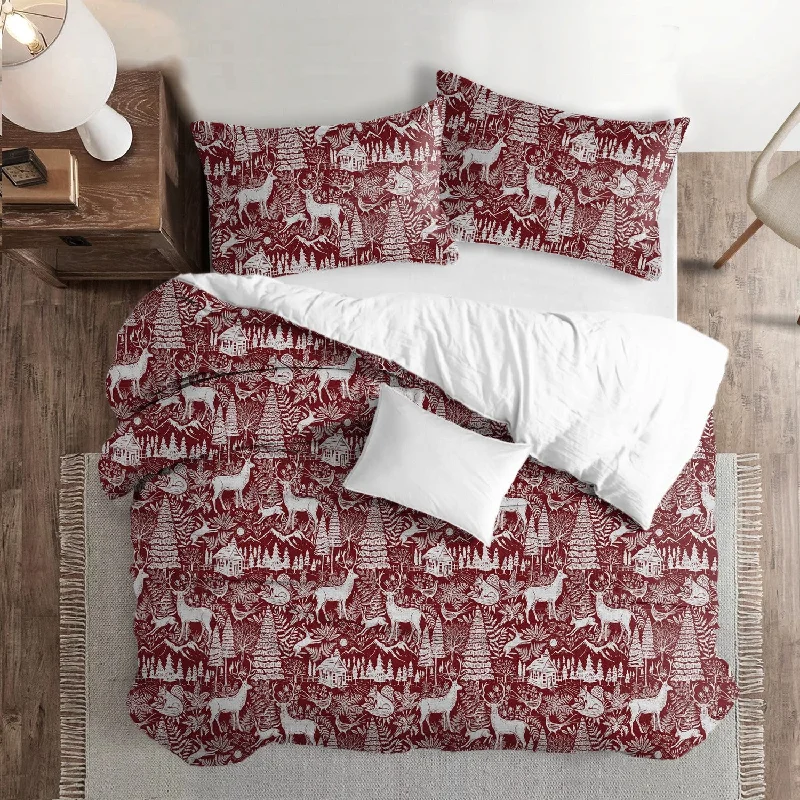 Edinburgh Maroon Red/White Bedding