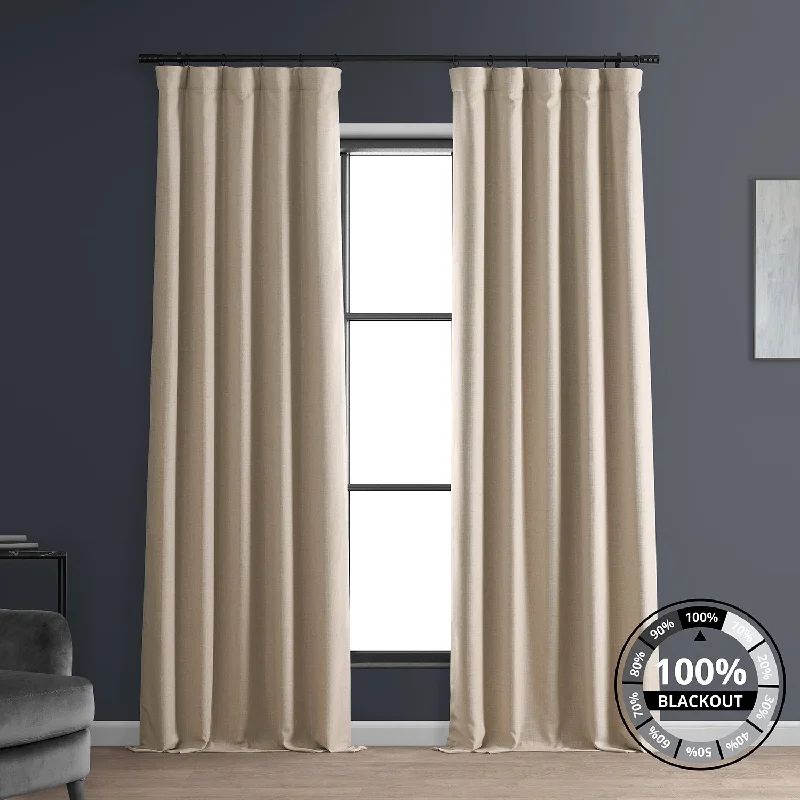 Exclusive Fabrics Faux Linen 100% Blackout Curtains Heat and Light Blocking - (1 Panel)