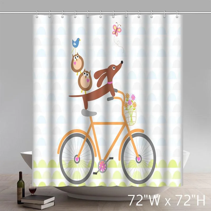 Funny Dachshund On A Bike Waterproof Fabric Polyester Shower Curtain