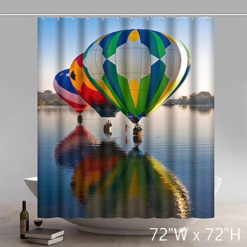 Geometric Colorful Hot-air Balloons flying in the sky shower curtain