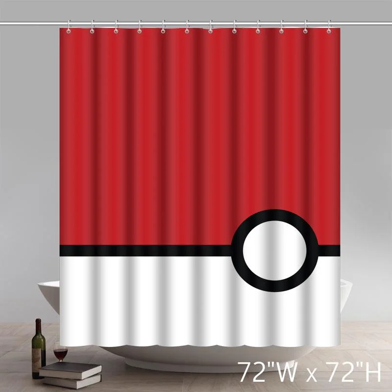 Geometric Pokemon Minimalistic Poke Balls Best Home Fashion Custom Fabric Bathroom Shower Curtain