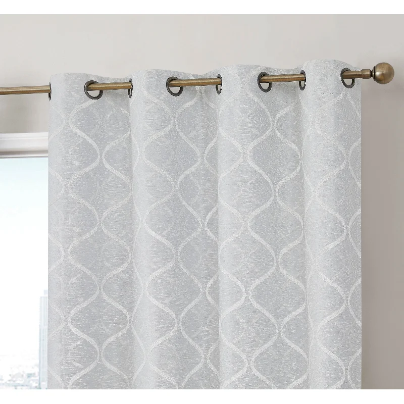 HLC.me Lattice Flocked 100% Complete Blackout Thermal Insulated Window Curtain Grommet Panels - Set of 2