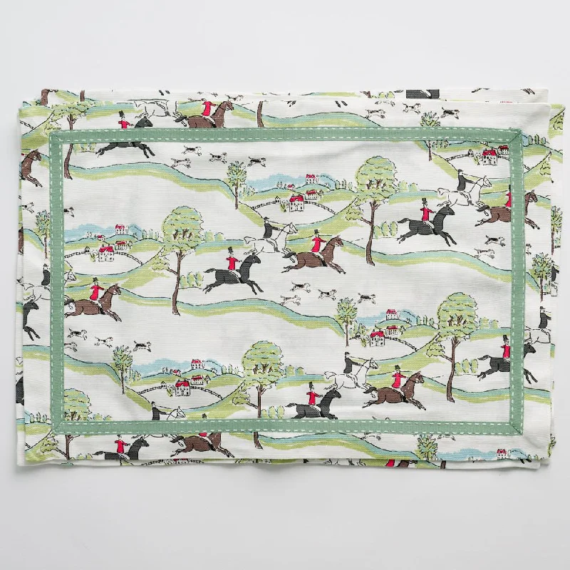 Hunt Scene Green Ribbon Placemat | Set of 4