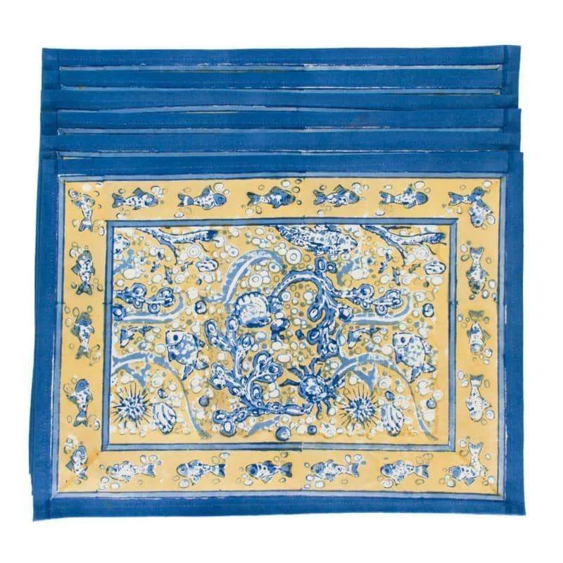 La Mer Placemats Blue & Yellow, Set of 6