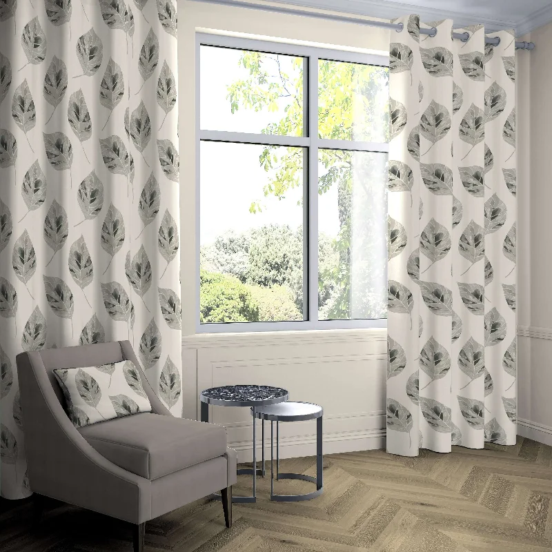 Leaf Soft Grey FR Curtains