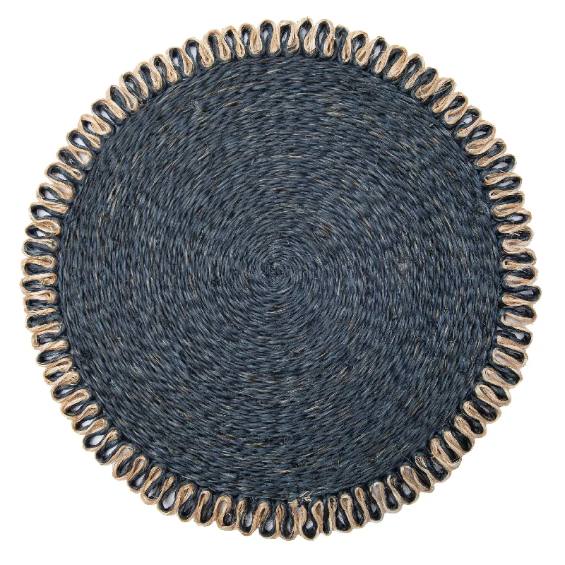 Loopy Abaca Navy & Natural 15" Round Placemats - Set of 4