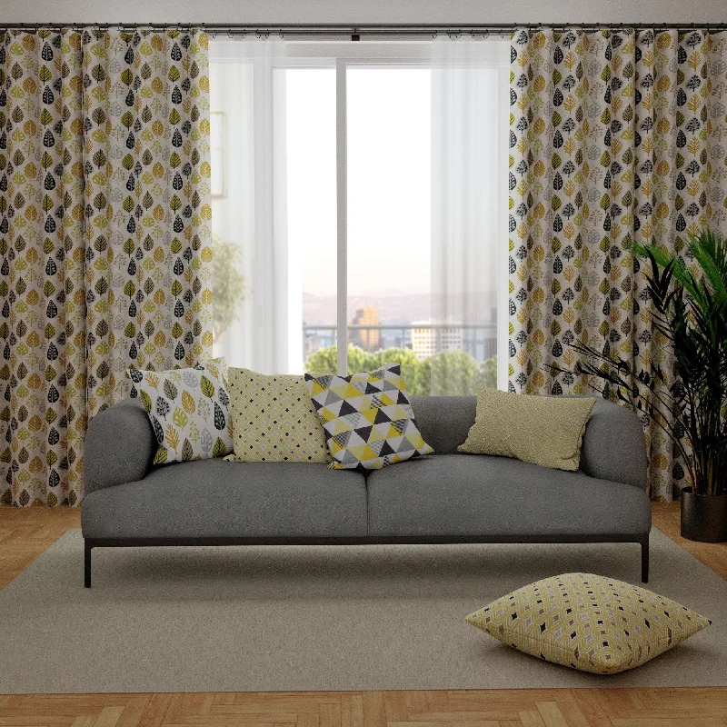 Magda Ochre Yellow and Grey FR Curtains