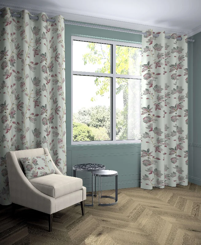 Magnolia Rose Floral Cotton Print Curtains