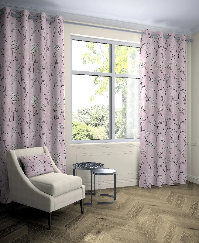 Meadow Blush Pink Floral Cotton Print Curtains