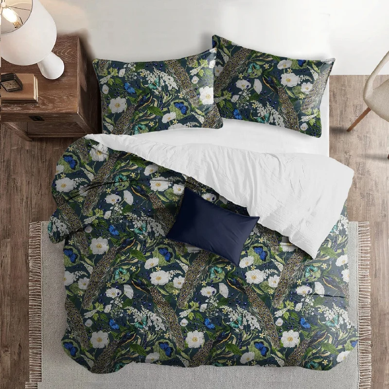 Peacock Print Teal/Navy Bedding