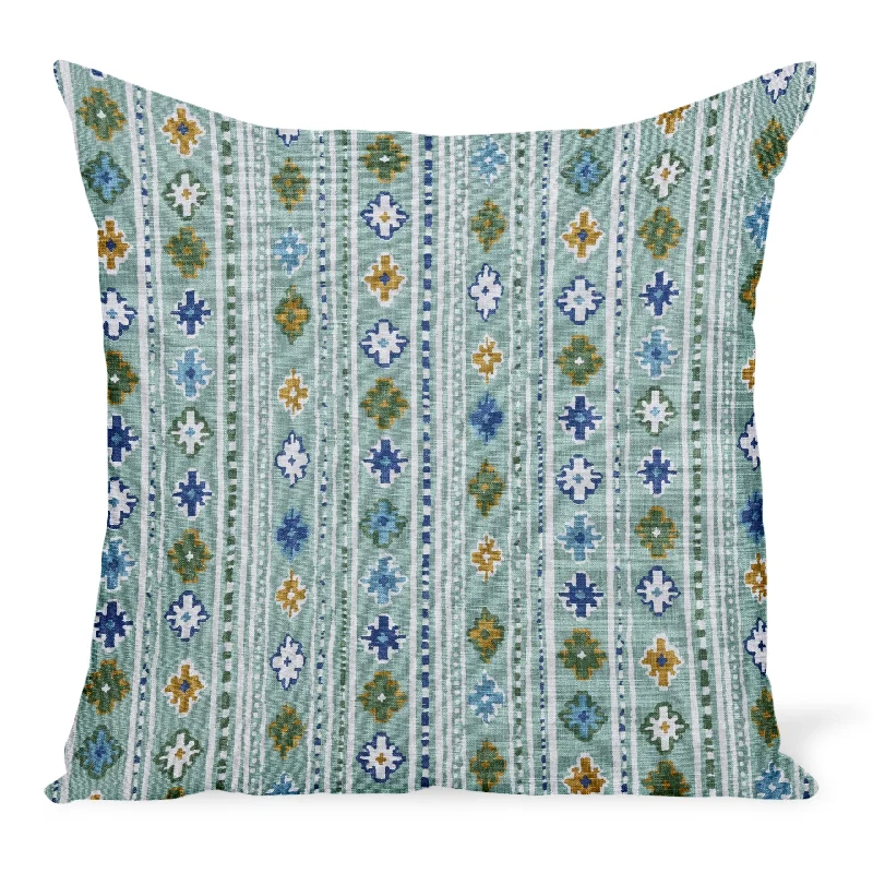 Peter Dunham Textiles Gita in Indigo/Olive on Green Pillow