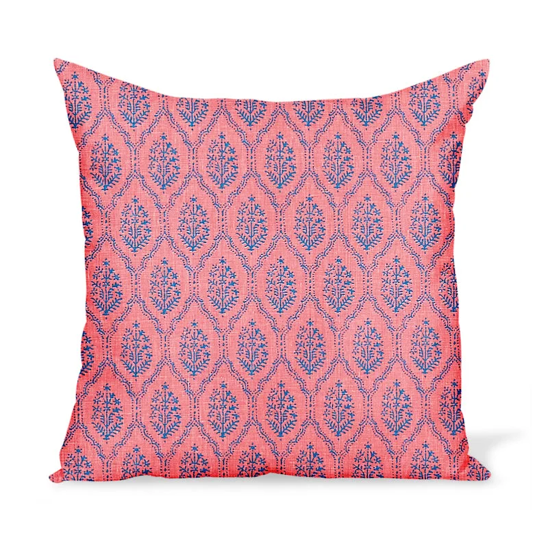 Peter Dunham Textiles Jaali in Indigo on Raspberry Pillow