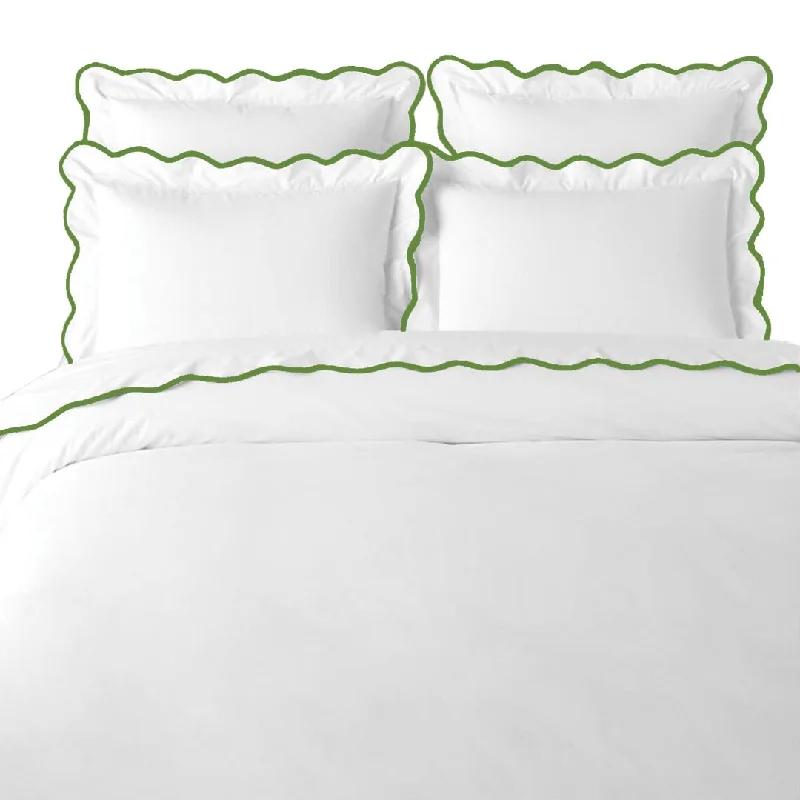 Scalloped Duvet Cover, Green / White