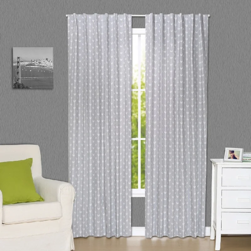 The Peanut Shell Arrow Print Blackout Window Panel Pair in Grey