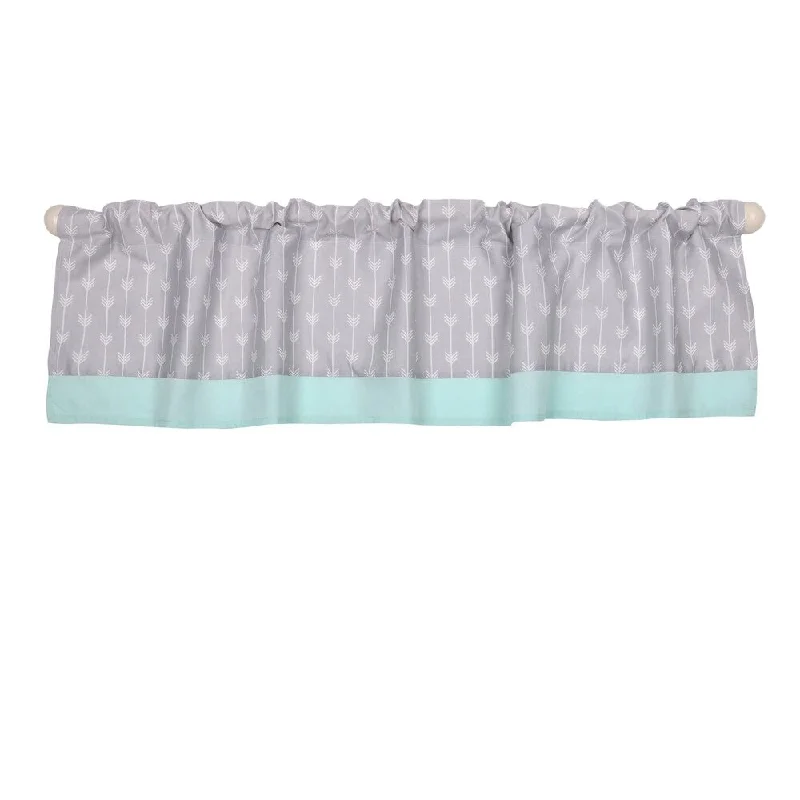 The Peanut Shell Arrow Print Tailored Window Valance in Mint/Grey