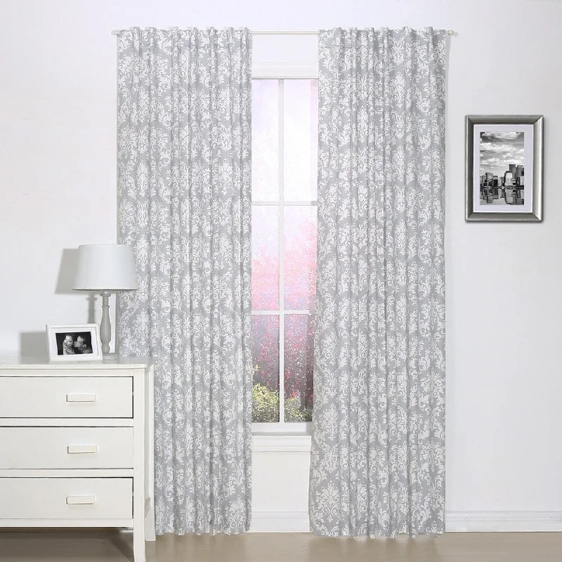 The Peanut Shell Damask Blackout Window Panel Pair in Grey