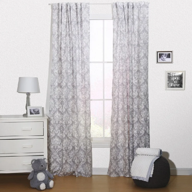 The Peanut Shell Damask Window Panel Pair in Grey