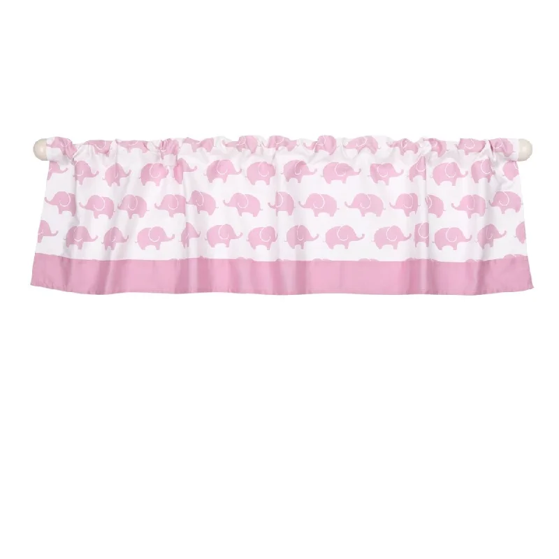 The Peanut Shell Elephant Print Tailored Window Valance in Pink